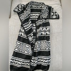 Long Black & White Patterned Knitted Vest
